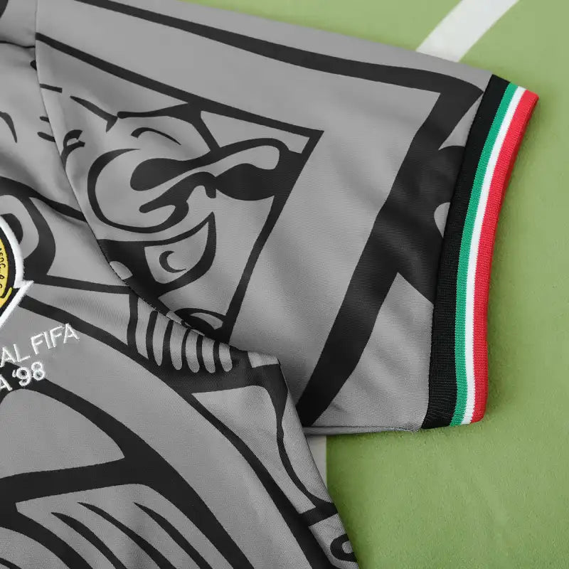 Mexico Away Retro Fan Version Jersey 1998 – Black Grey Aztec Sun Stone France World Cup Football Shirt