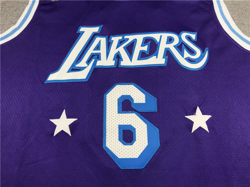 LeBron James #6 Los Angeles Lakers Purple 2021-22 City Edition "The Lakers Dynasty" Twin Stars Swingman Jersey