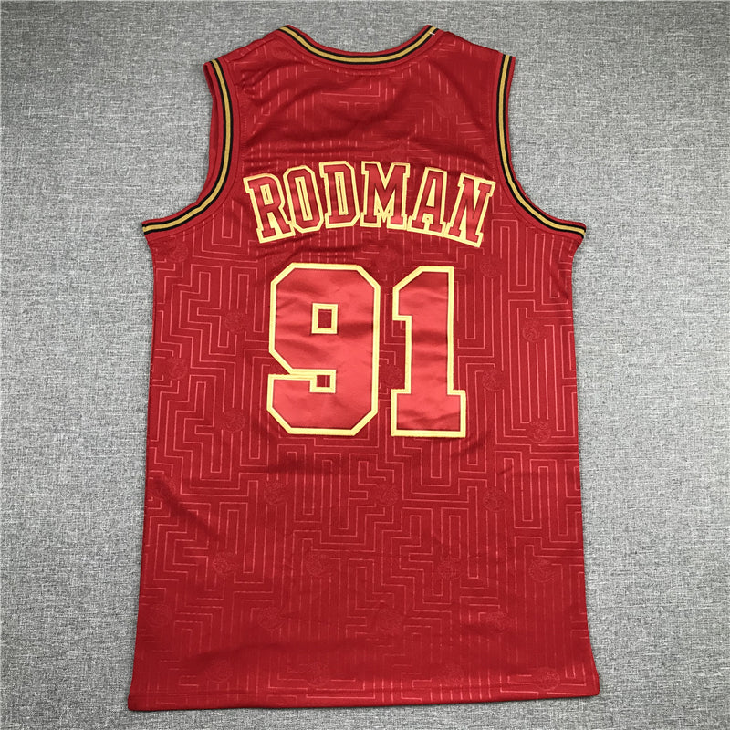 Men's Chicago Bulls Dennis Rodman #91 Red Hardwood Classics Swingman Jerseys
