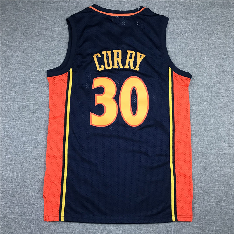 Stephen Curry #30 Golden State Warriors Mitchell & Ness 2009-10 Navy Blue Orange Side Panel Hardwood Classics Rookie Season Away Swingman Jersey