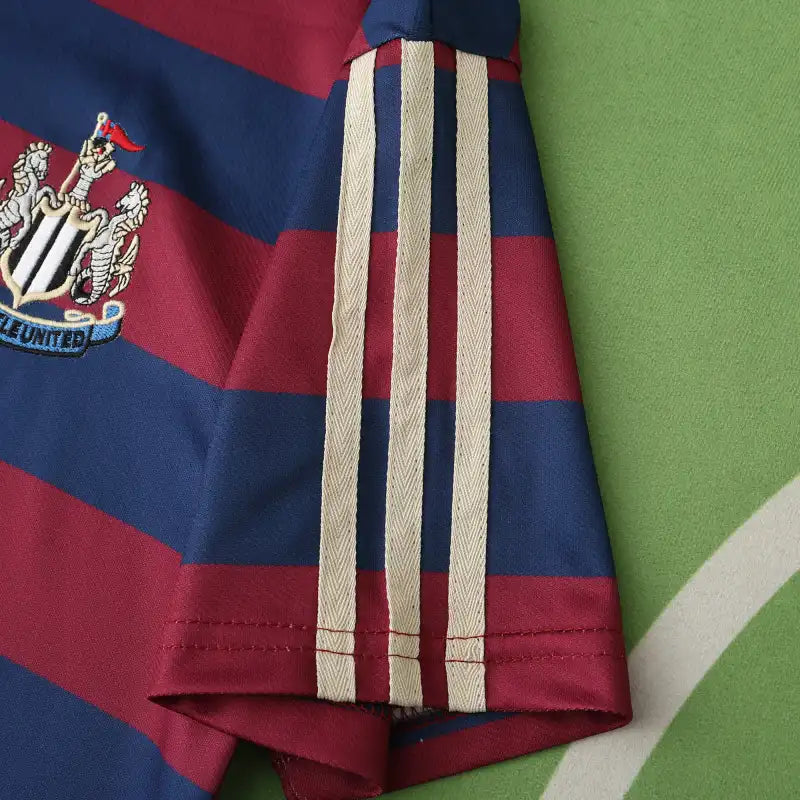 Newcastle United 1995-97 Away Retro Jersey – Blue & Red Stripe Brown Ale Fan Version