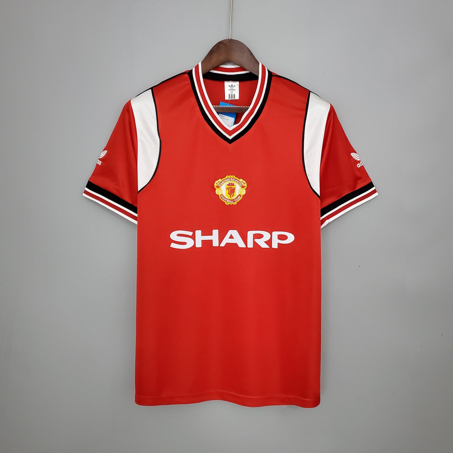Manchester United 1985-86 Home Jersey – Red Adidas Trefoil SHARP Retro 80s First Division Football Shirt | Classic V-Neck Vintage Man Utd Kit