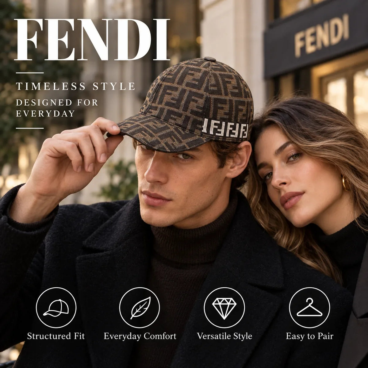 Fendi Canvas Baseball Cap worn in a premium lifestyle setting