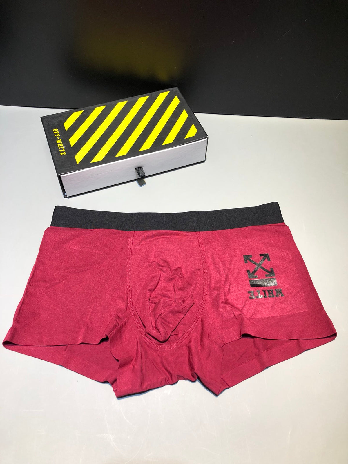 Off-White Burgundy Black Waist Small Motif Boxer Briefs, image 1