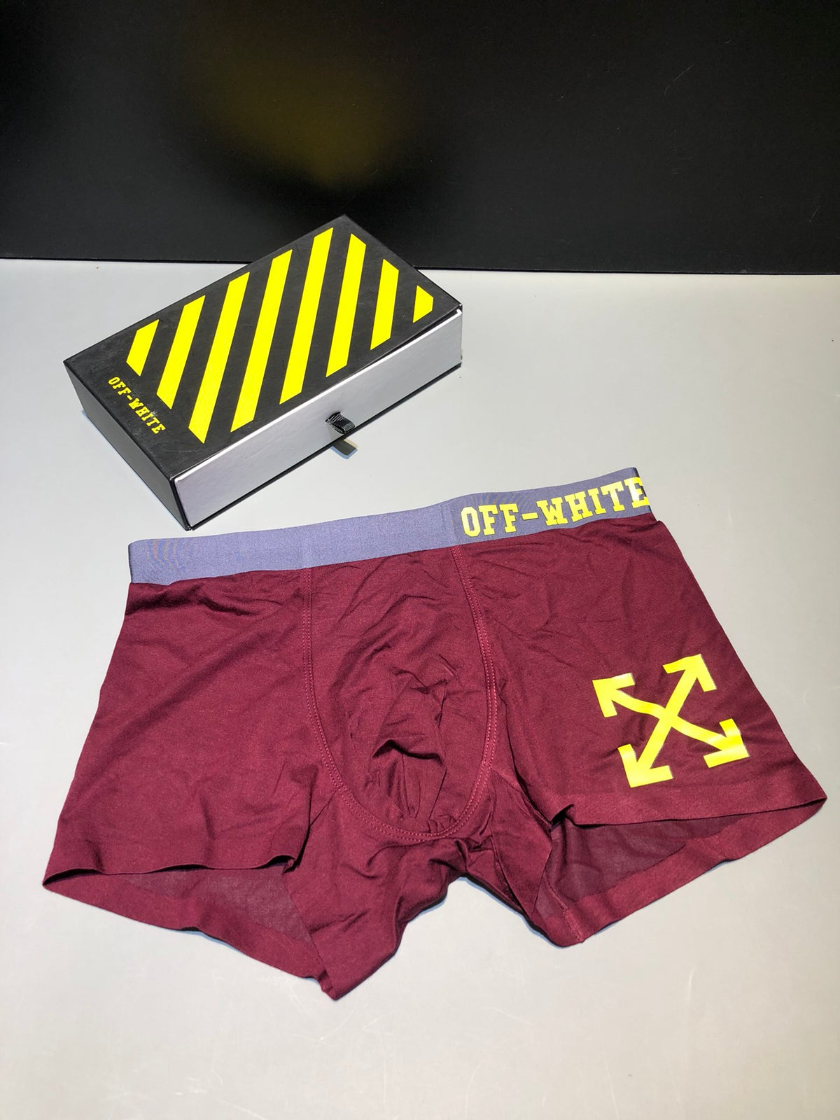 Off-White Grey Yellow Contrast Waist Arrow Boxer Briefs, image 4