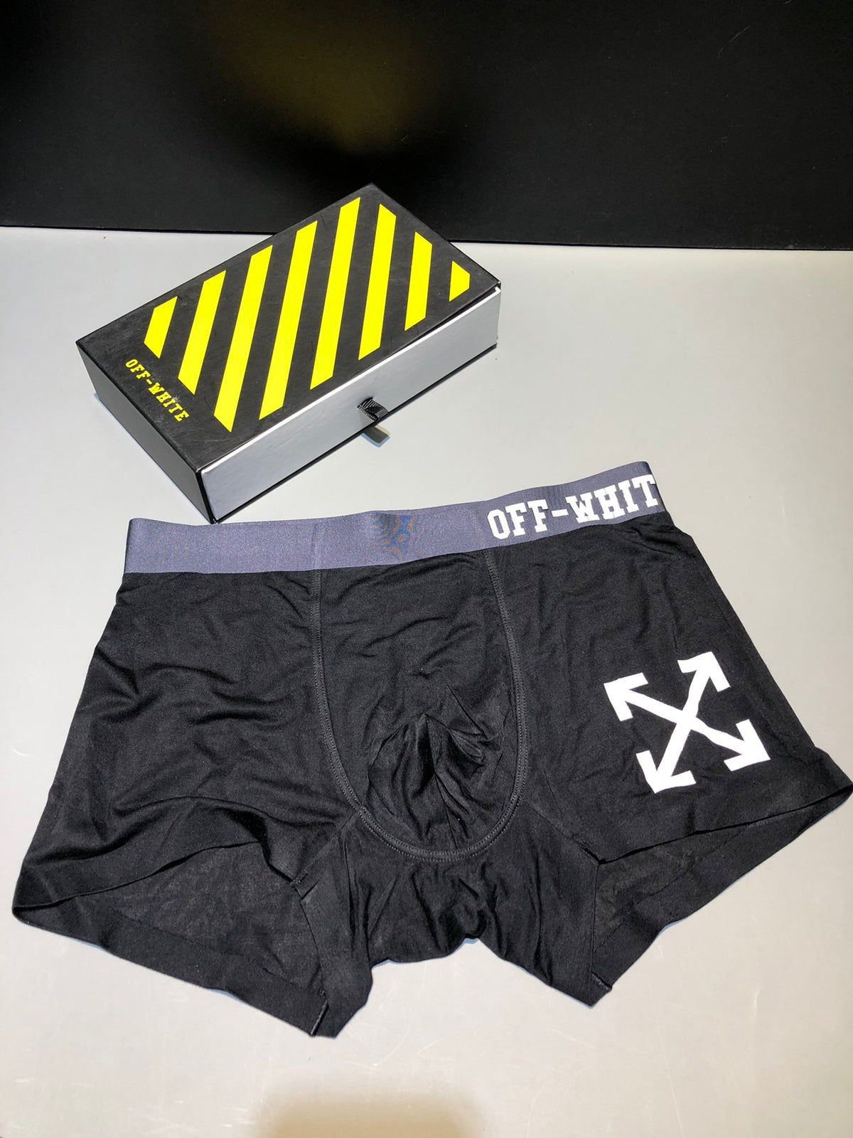 Off-White Grey Yellow Contrast Waist Arrow Boxer Briefs, image 3