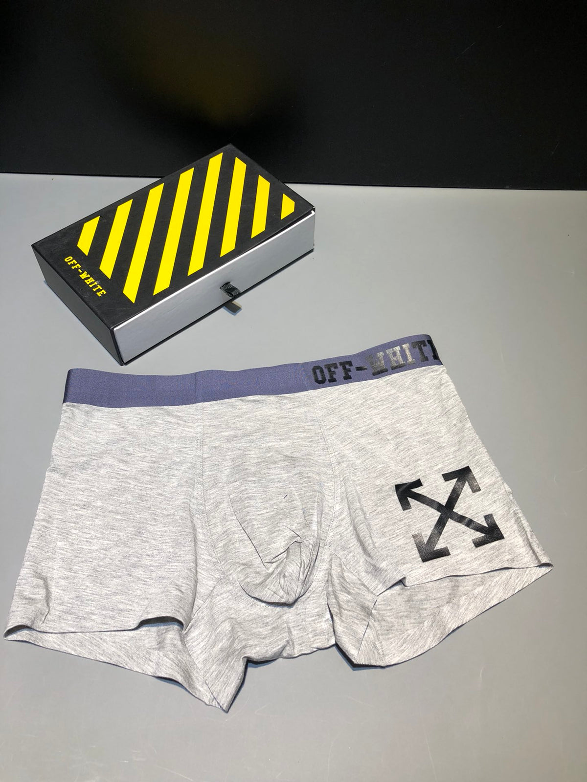 Off-White Grey Yellow Contrast Waist Arrow Boxer Briefs, image 2