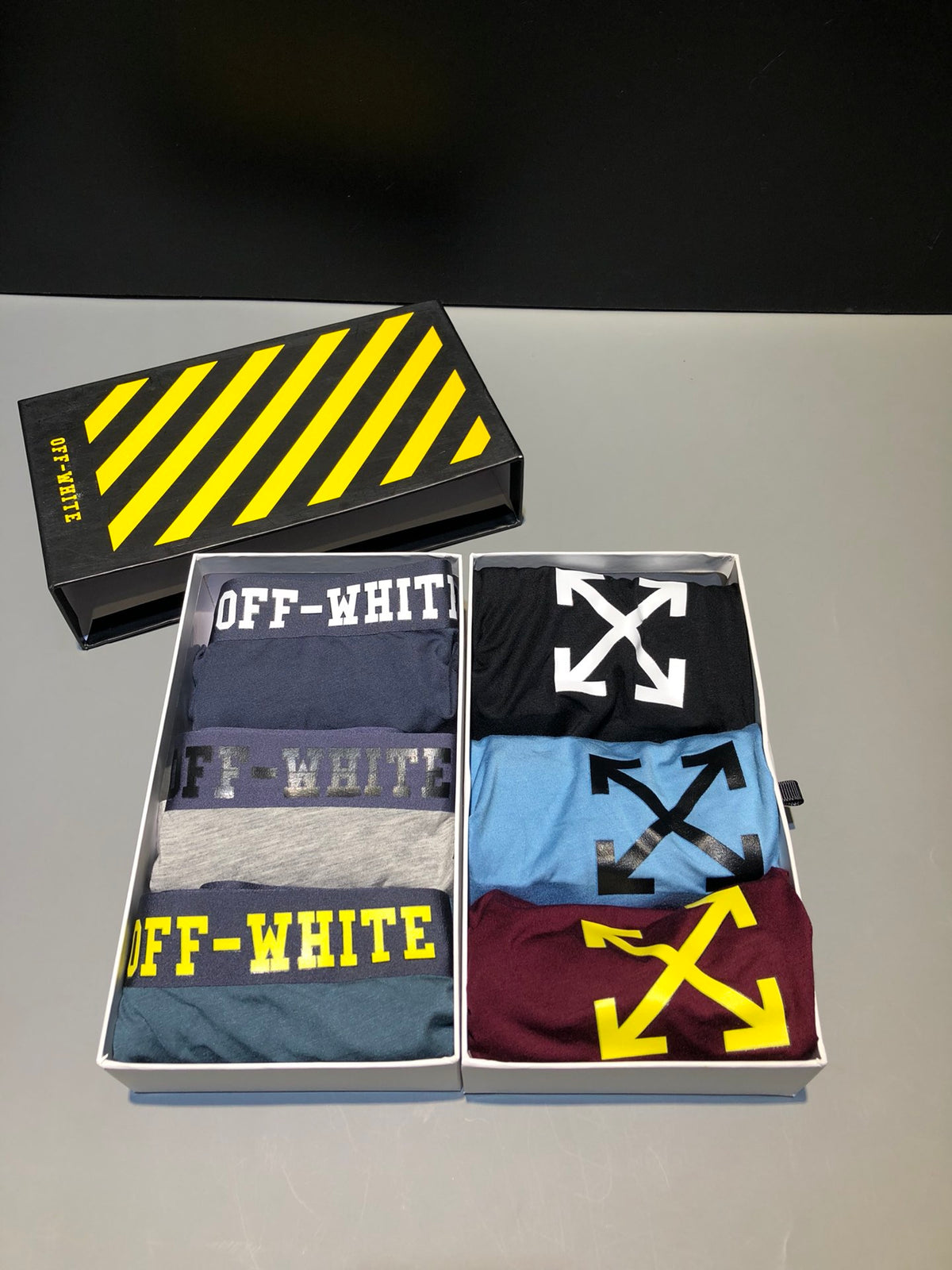 Off-White Grey Yellow Contrast Waist Arrow Boxer Briefs, image 9