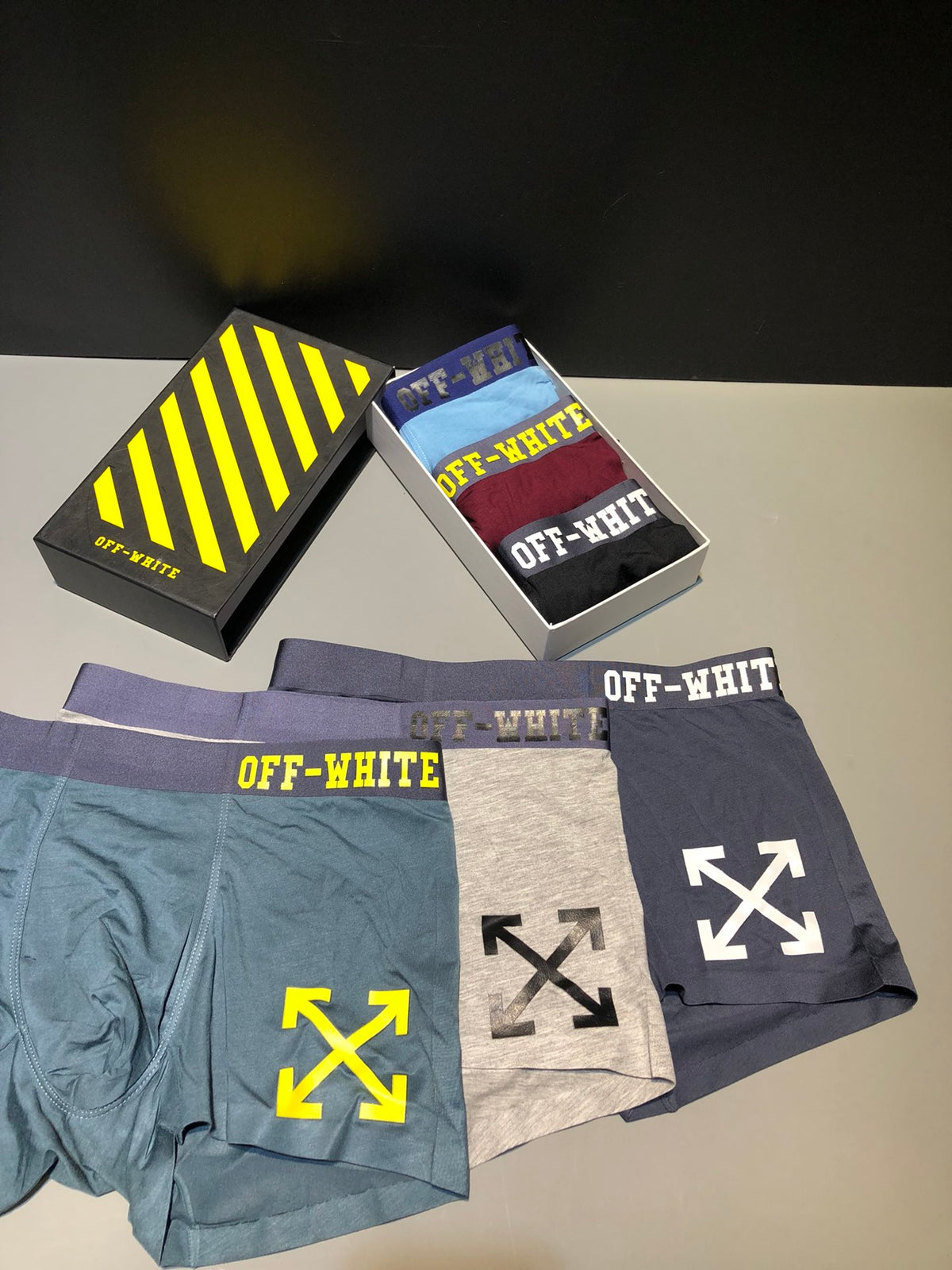 Off-White Grey Yellow Contrast Waist Arrow Boxer Briefs, image 8