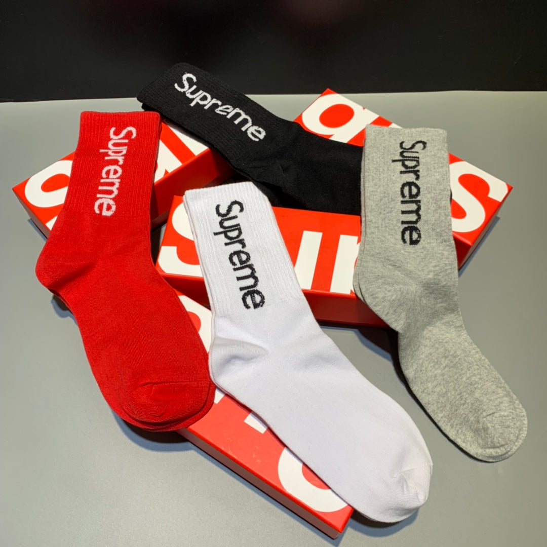 Supreme Boxed Grey White Red Black Vertical Wordmark Crew Socks, image 9