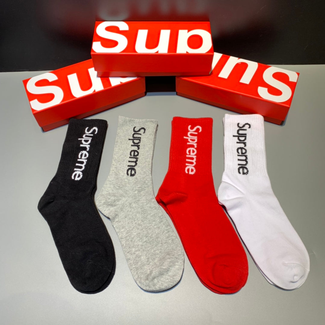 Supreme Boxed Grey White Red Black Vertical Wordmark Crew Socks, image 2