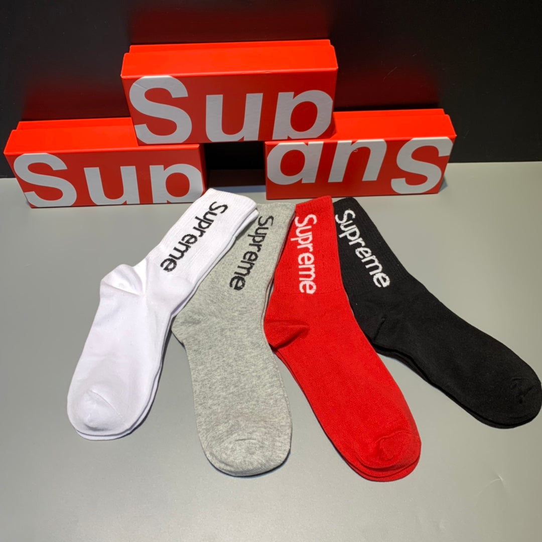Supreme Boxed Grey White Red Black Vertical Wordmark Crew Socks, image 5