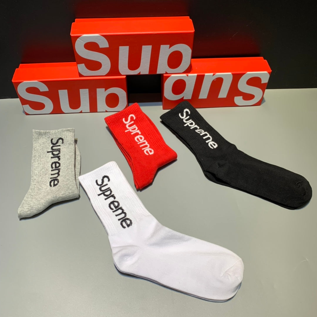 Supreme Boxed Grey White Red Black Vertical Wordmark Crew Socks, image 8