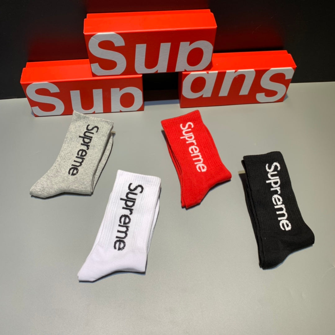 Supreme Boxed Grey White Red Black Vertical Wordmark Crew Socks, image 6