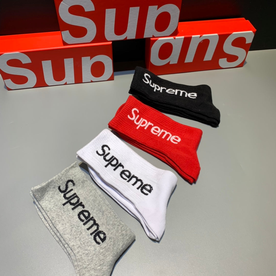 Supreme Boxed Grey White Red Black Vertical Wordmark Crew Socks, image 7