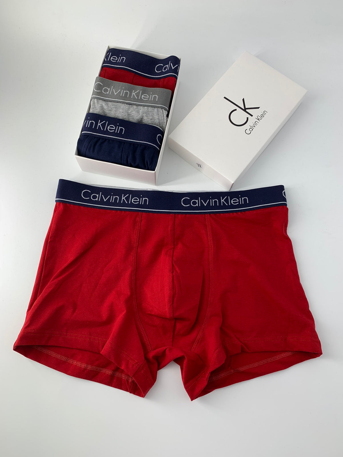 Calvin Klein Grey Red Navy Flat Stack Boxer Briefs, image 6