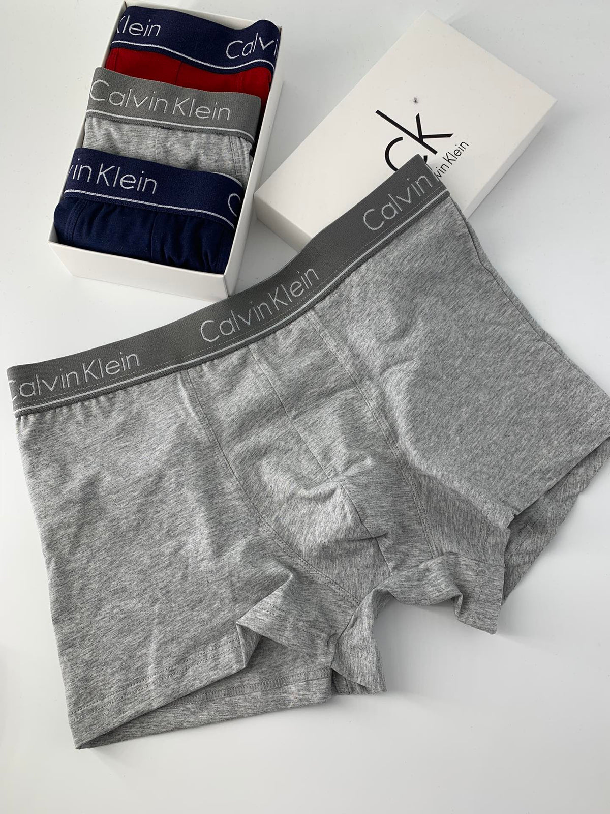 Calvin Klein Grey Red Navy Flat Stack Boxer Briefs, image 7