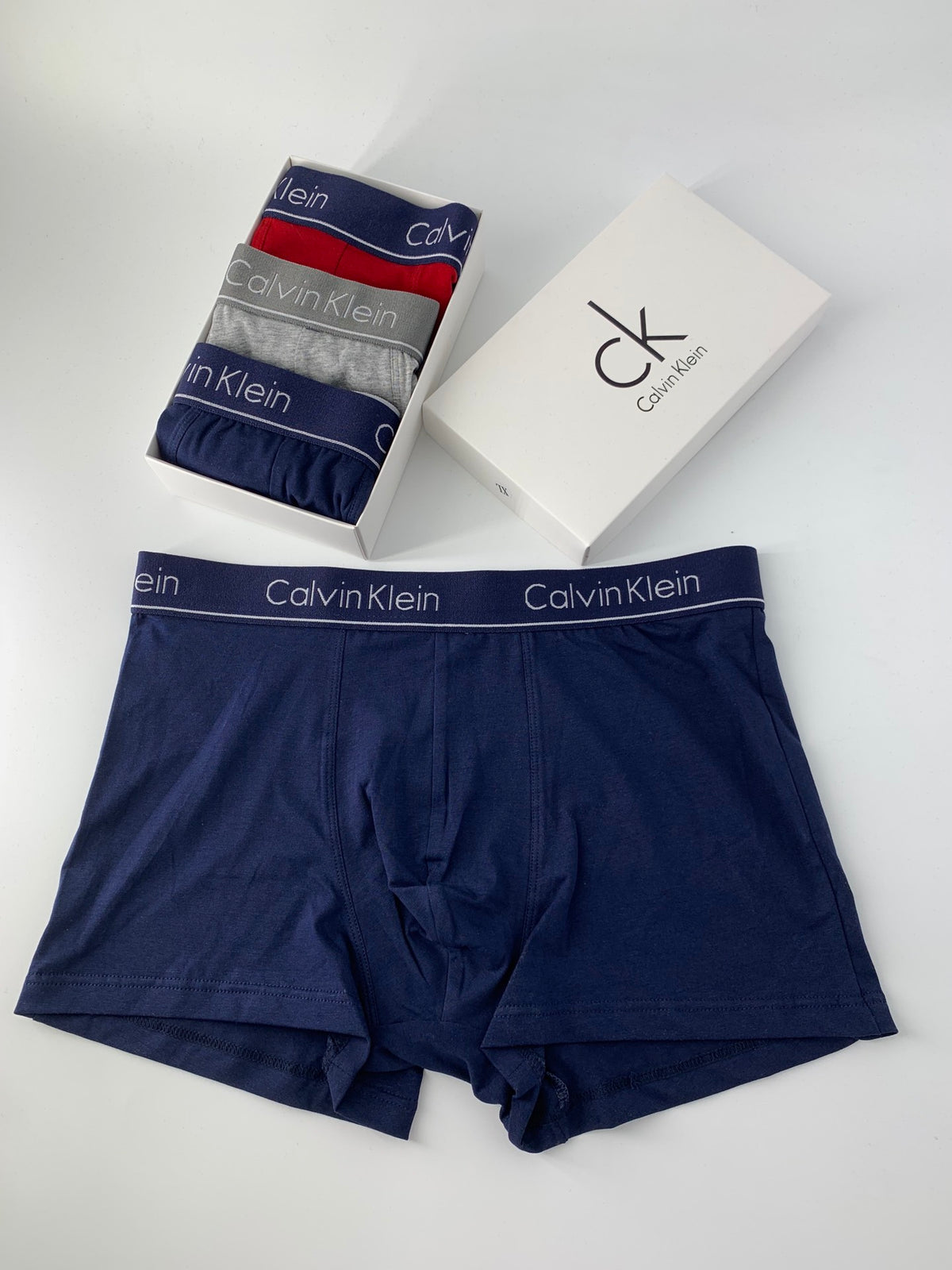 Calvin Klein Grey Red Navy Flat Stack Boxer Briefs, image 2