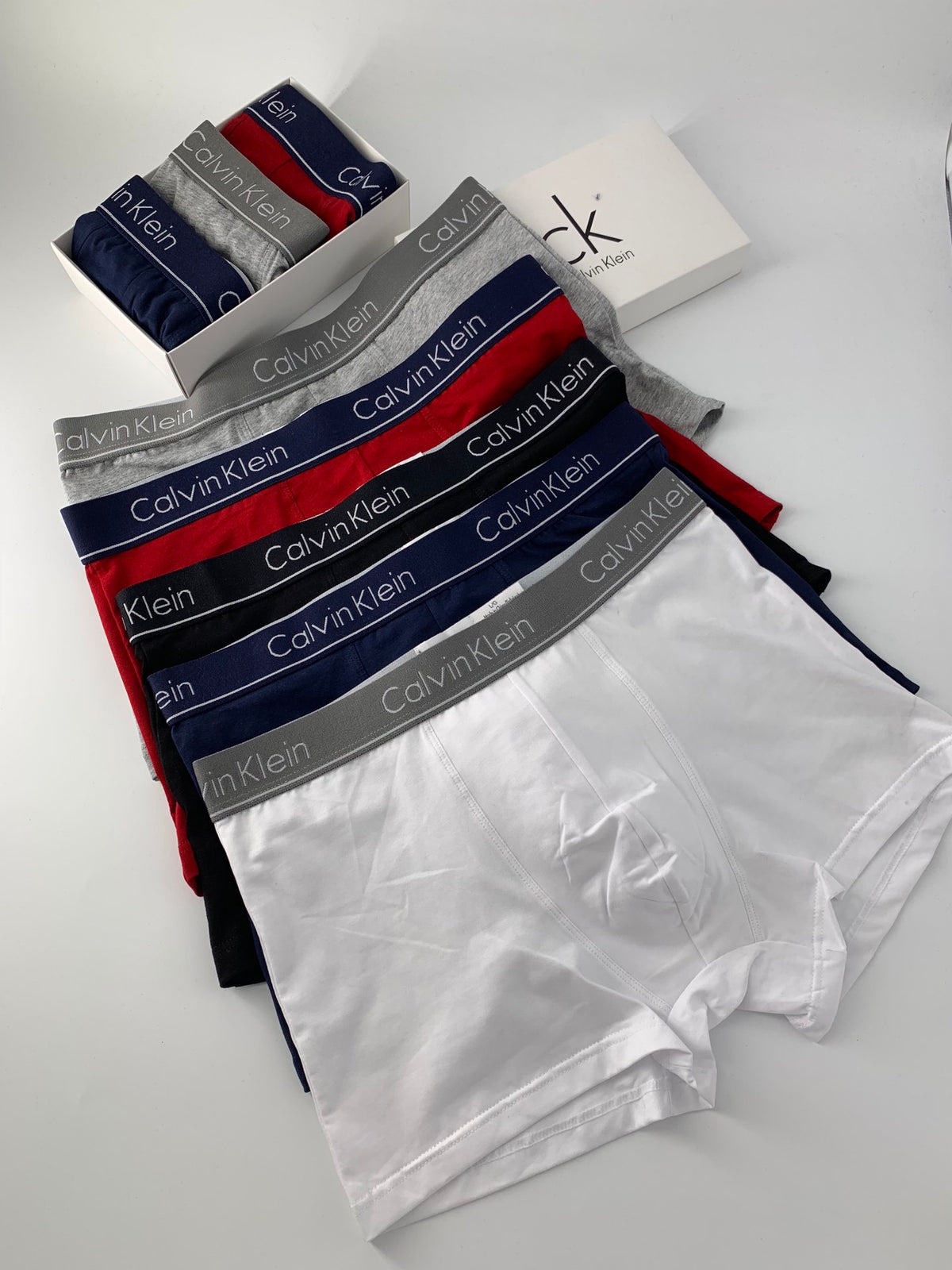 Calvin Klein Grey Red Navy Flat Stack Boxer Briefs, image 8