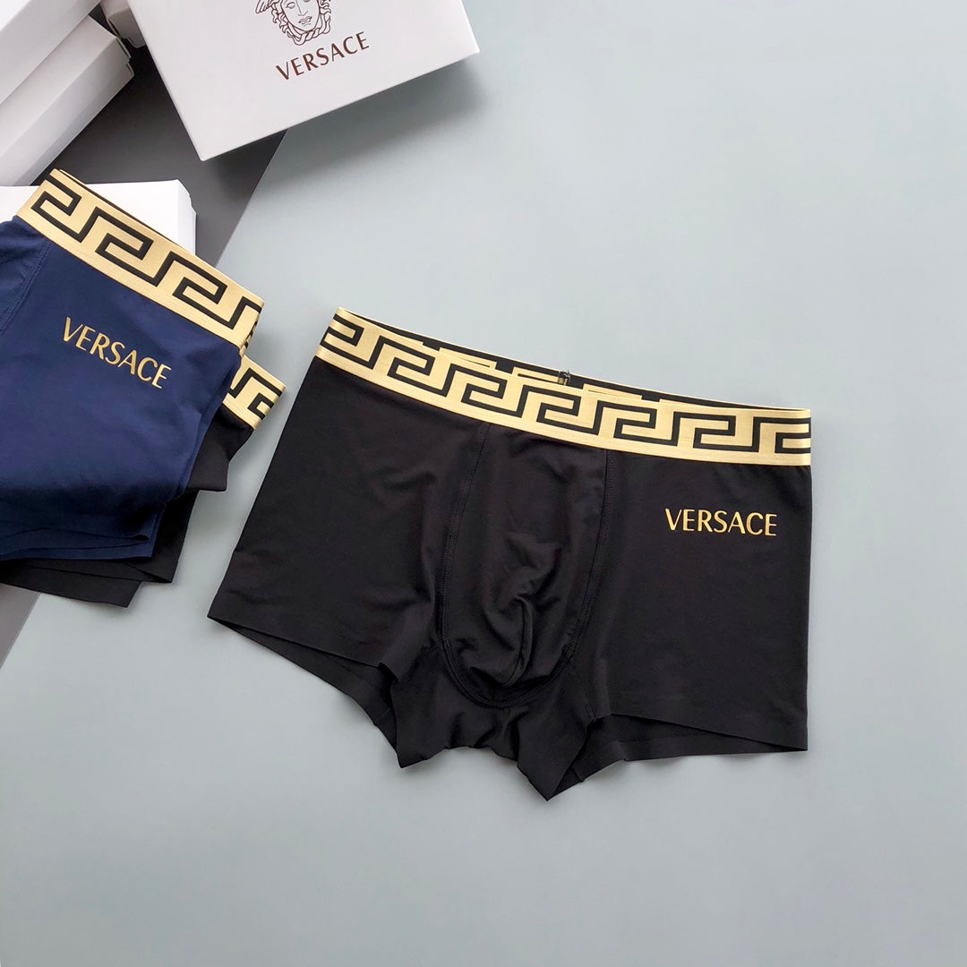 Versace Black Navy Gold Letter Edge Boxer Briefs, image 5