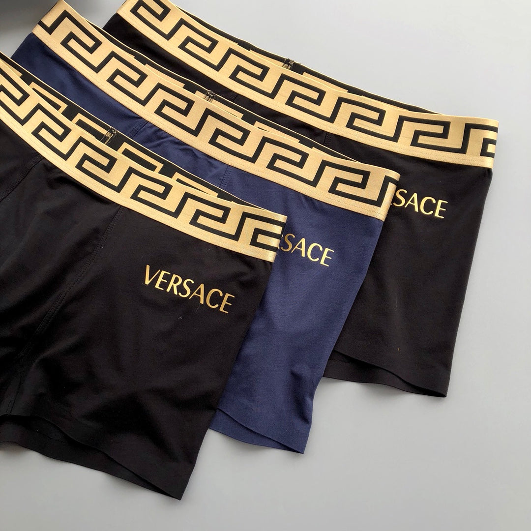 Versace Black Navy Gold Letter Edge Boxer Briefs, image 3