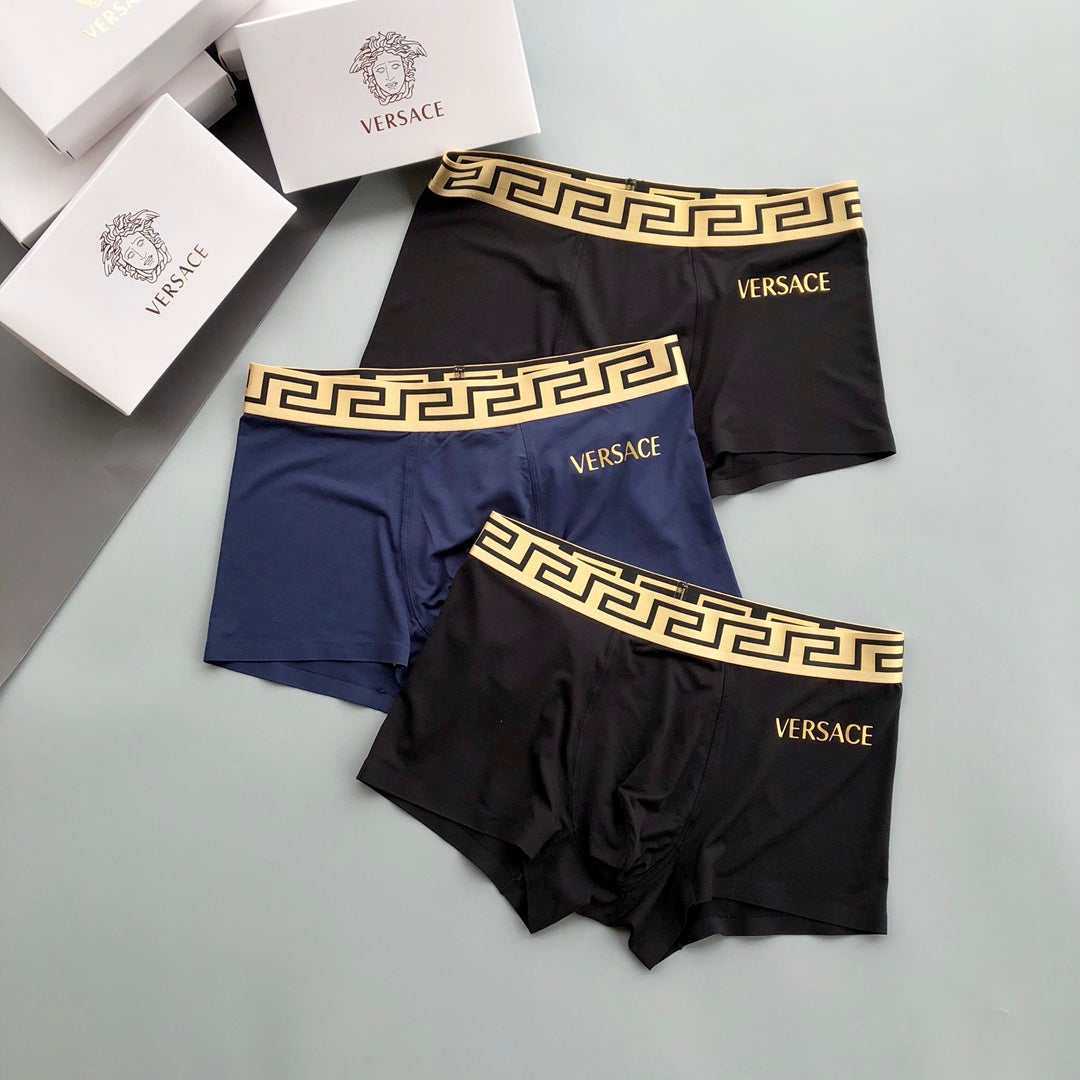 Versace Black Navy Gold Letter Edge Boxer Briefs, image 1