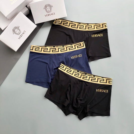 Versace Black Navy Gold Letter Edge Boxer Briefs, image 1