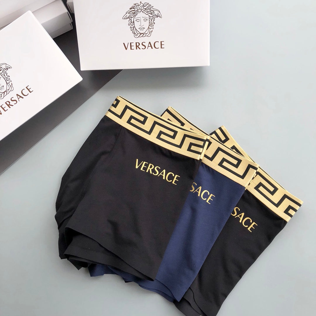 Versace Black Navy Gold Letter Edge Boxer Briefs, image 4