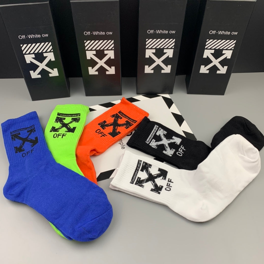 Off-White Neon Orange Green Blue Arrow Motifs Ankle Socks, image 2