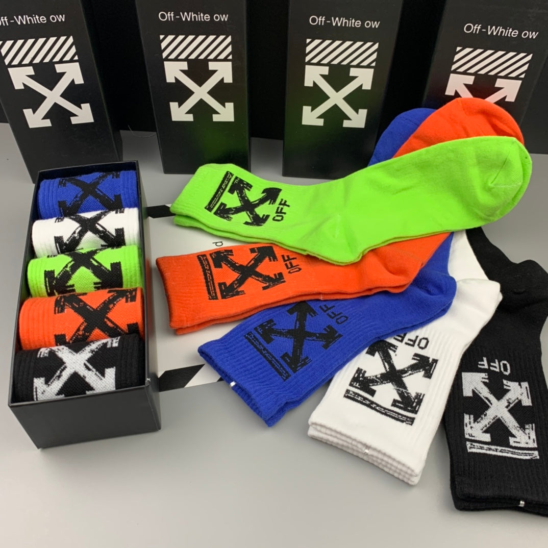 Off-White Neon Orange Green Blue Arrow Motifs Ankle Socks, image 8