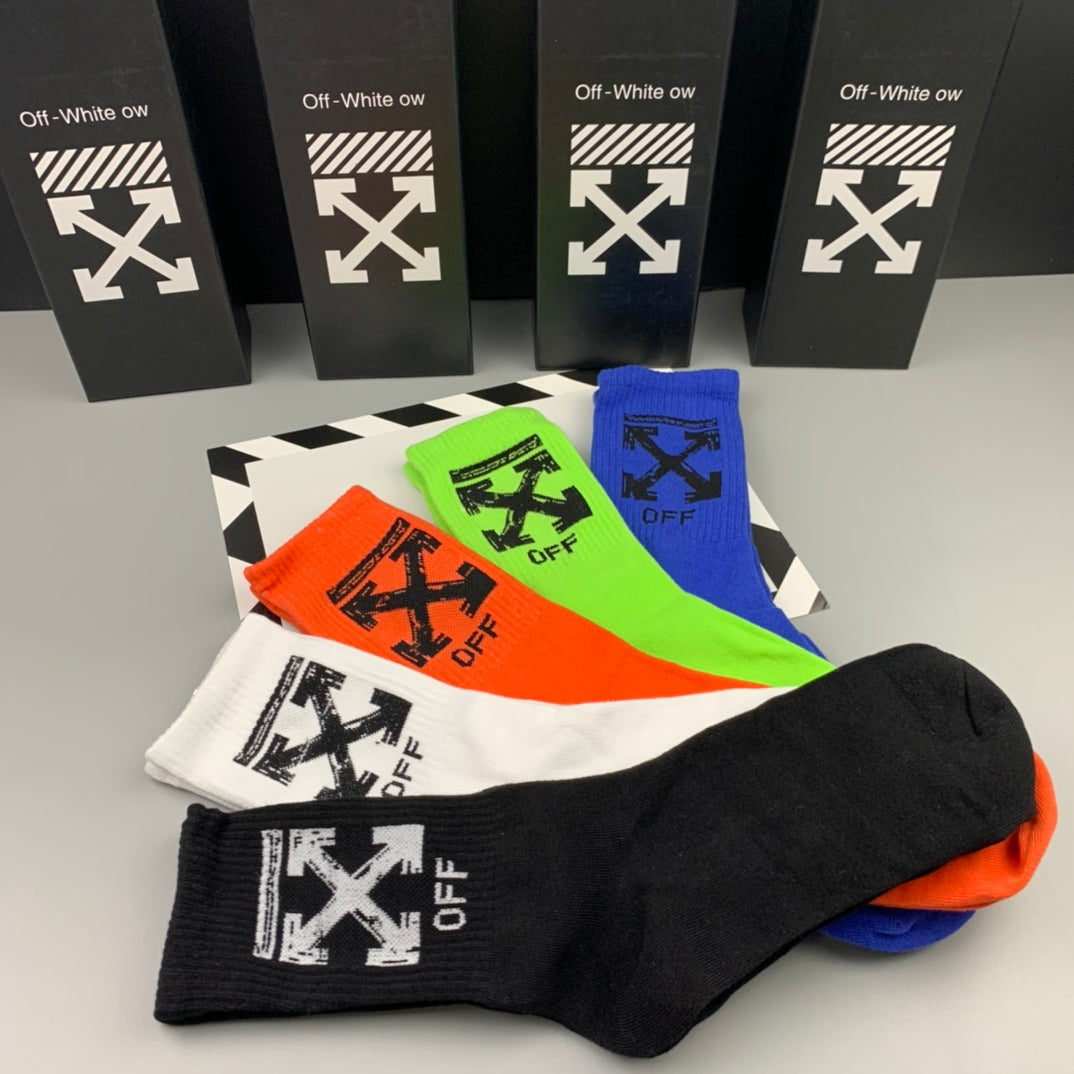 Off-White Neon Orange Green Blue Arrow Motifs Ankle Socks, image 3