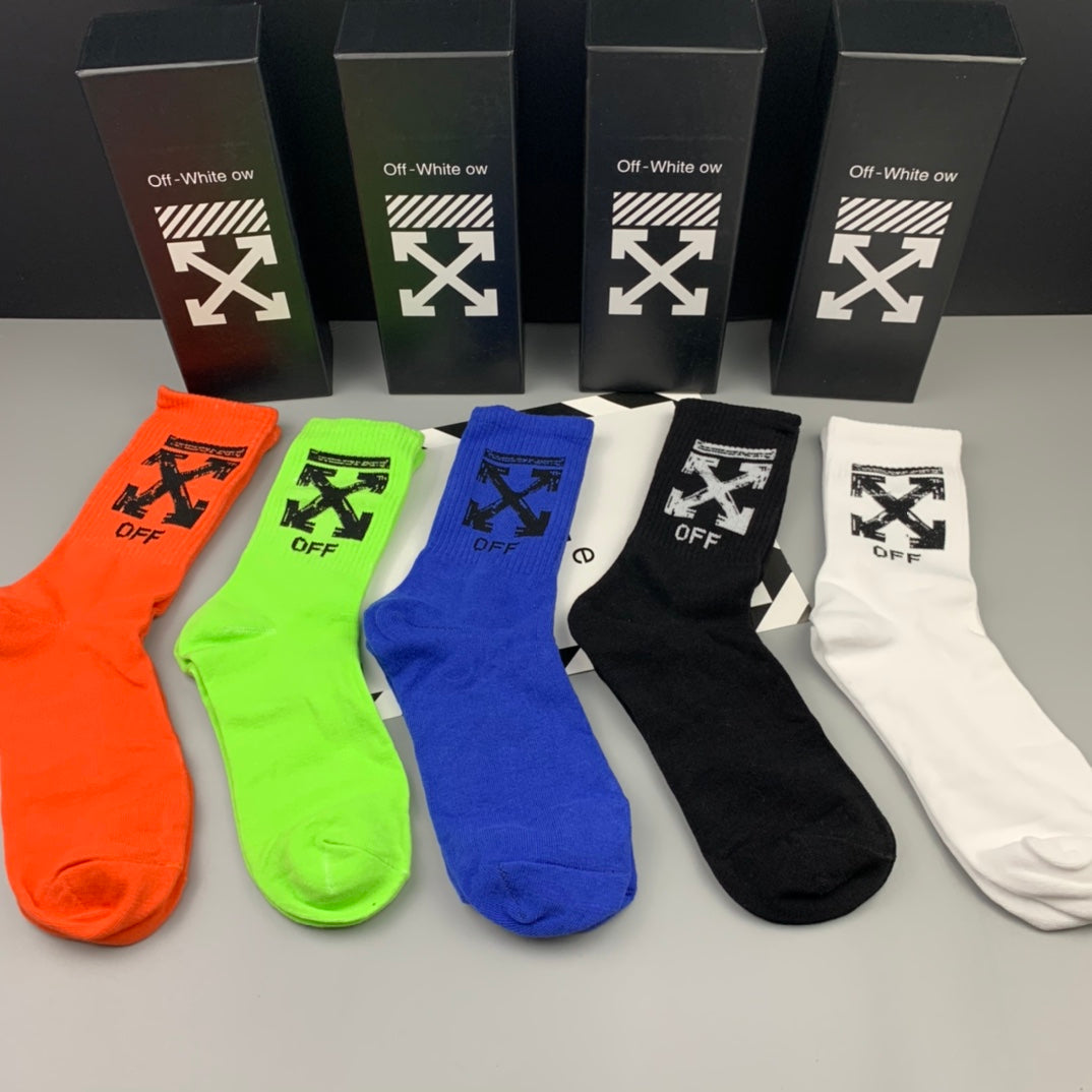 Off-White Neon Orange Green Blue Arrow Motifs Ankle Socks, image 1