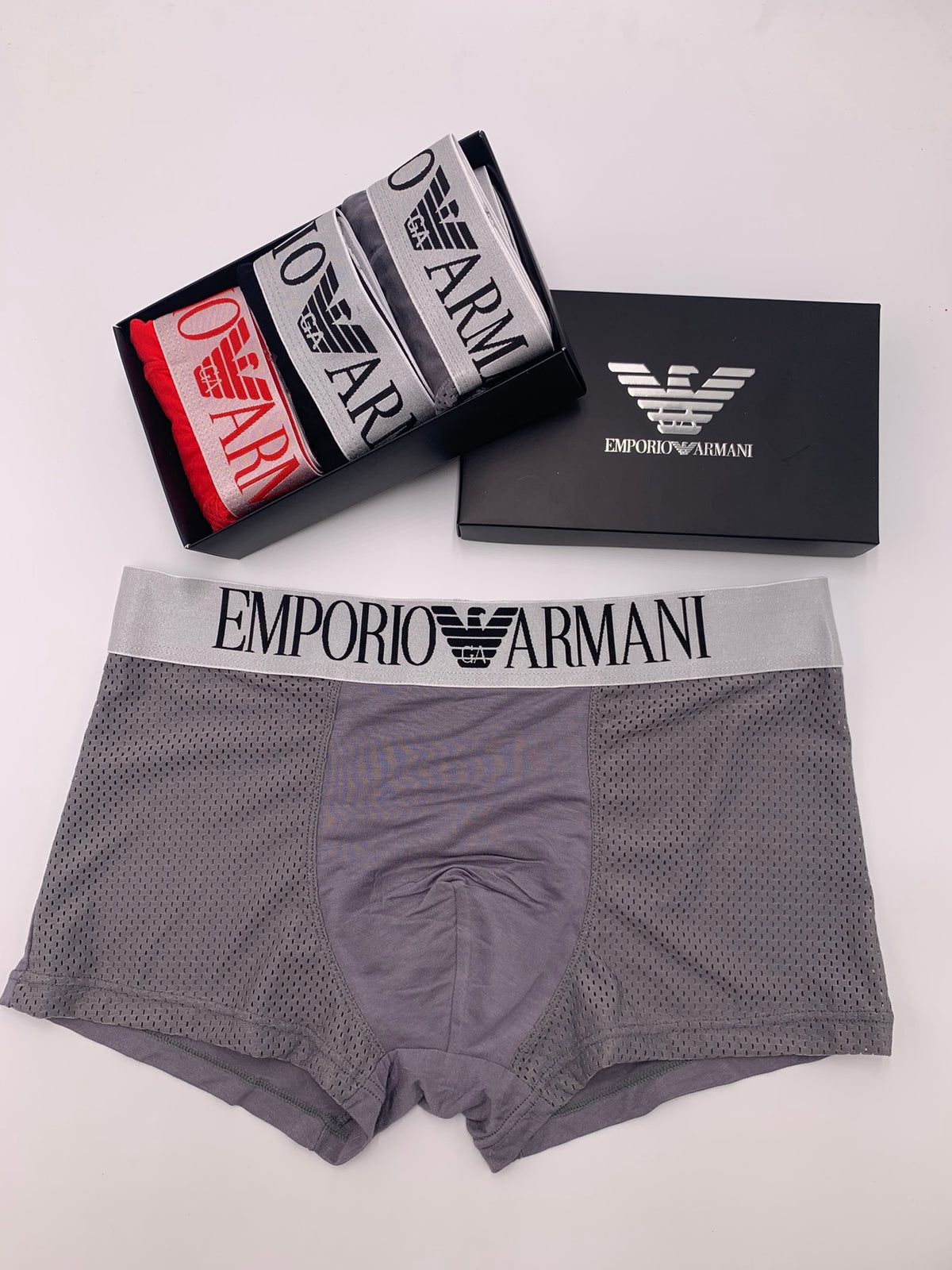 Emporio Armani Lilac Grey Wide Letter Waist Boxer Briefs, image 5