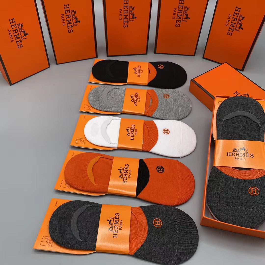 Hermès Orange White Grey Packaged Lettering No-Show Socks, image 10