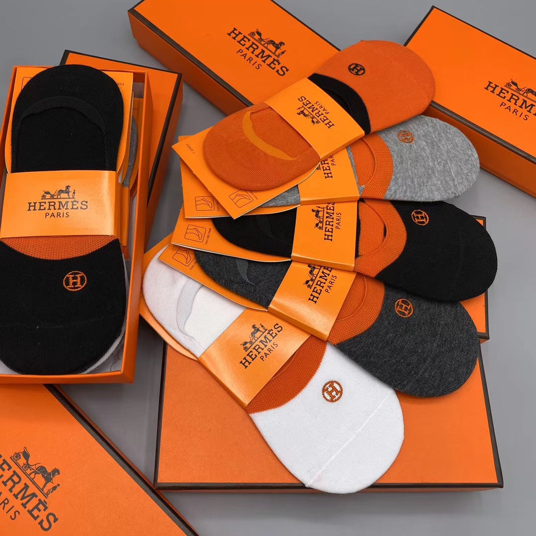 Hermès Orange White Grey Packaged Lettering No-Show Socks, image 12