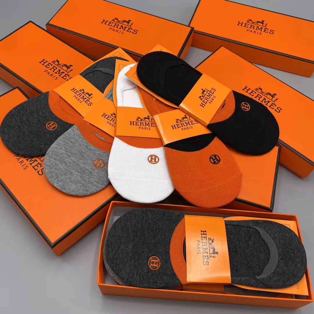 Hermès Orange White Grey Packaged Lettering No-Show Socks, image 15