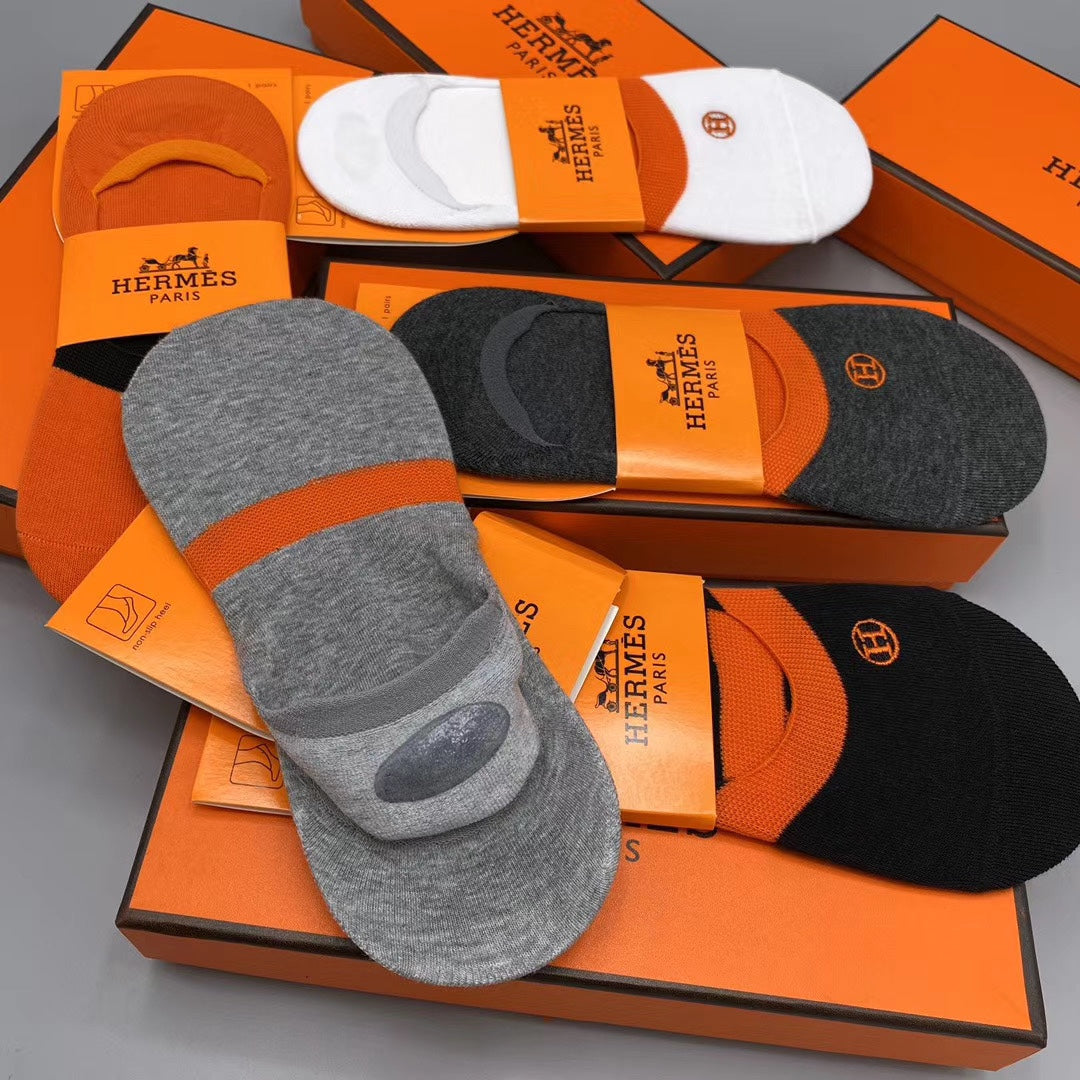 Hermès Orange White Grey Packaged Lettering No-Show Socks, image 17