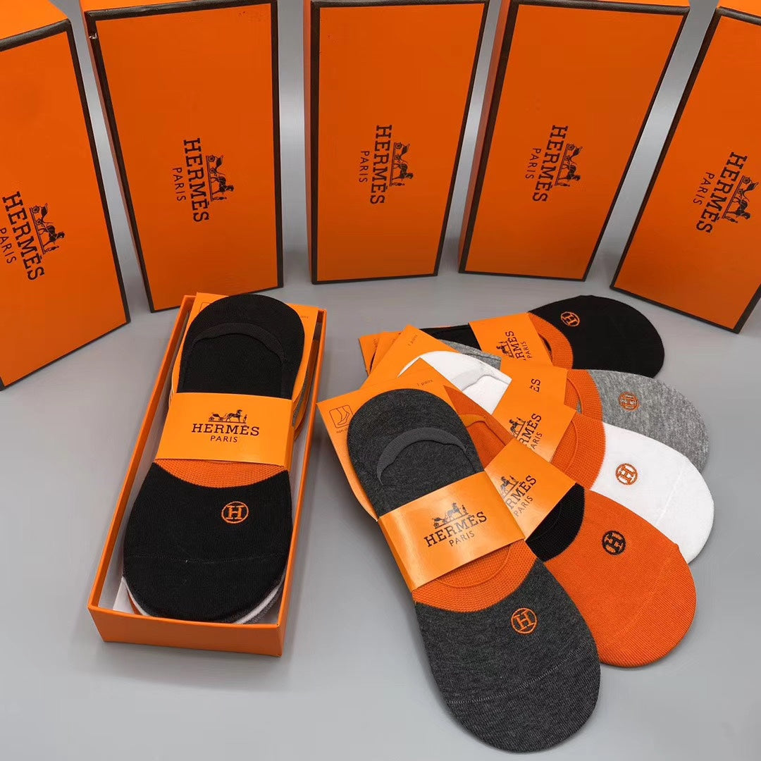 Hermès Orange White Grey Packaged Lettering No-Show Socks, image 14