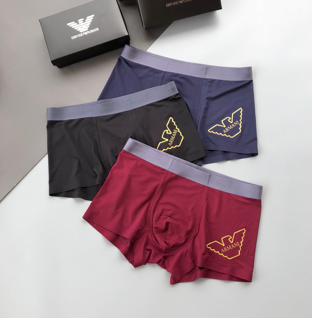 Emporio Armani Burgundy Grey Gold Wing Boxer Briefs, image 4