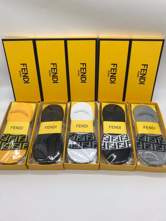 Fendi Neutral Packaged Broad Letter Bands No-Show Socks, image 1