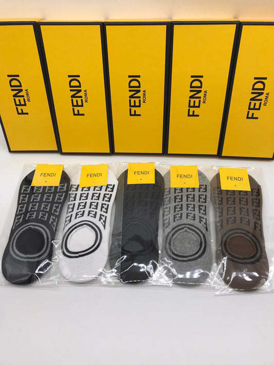 Fendi Neutral Packaged Repeating Letters No-Show Socks, image 1
