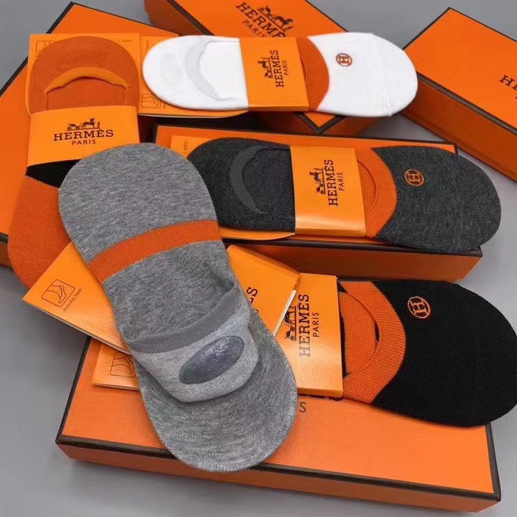 Hermès Orange White Grey Packaged Lettering No-Show Socks, image 8