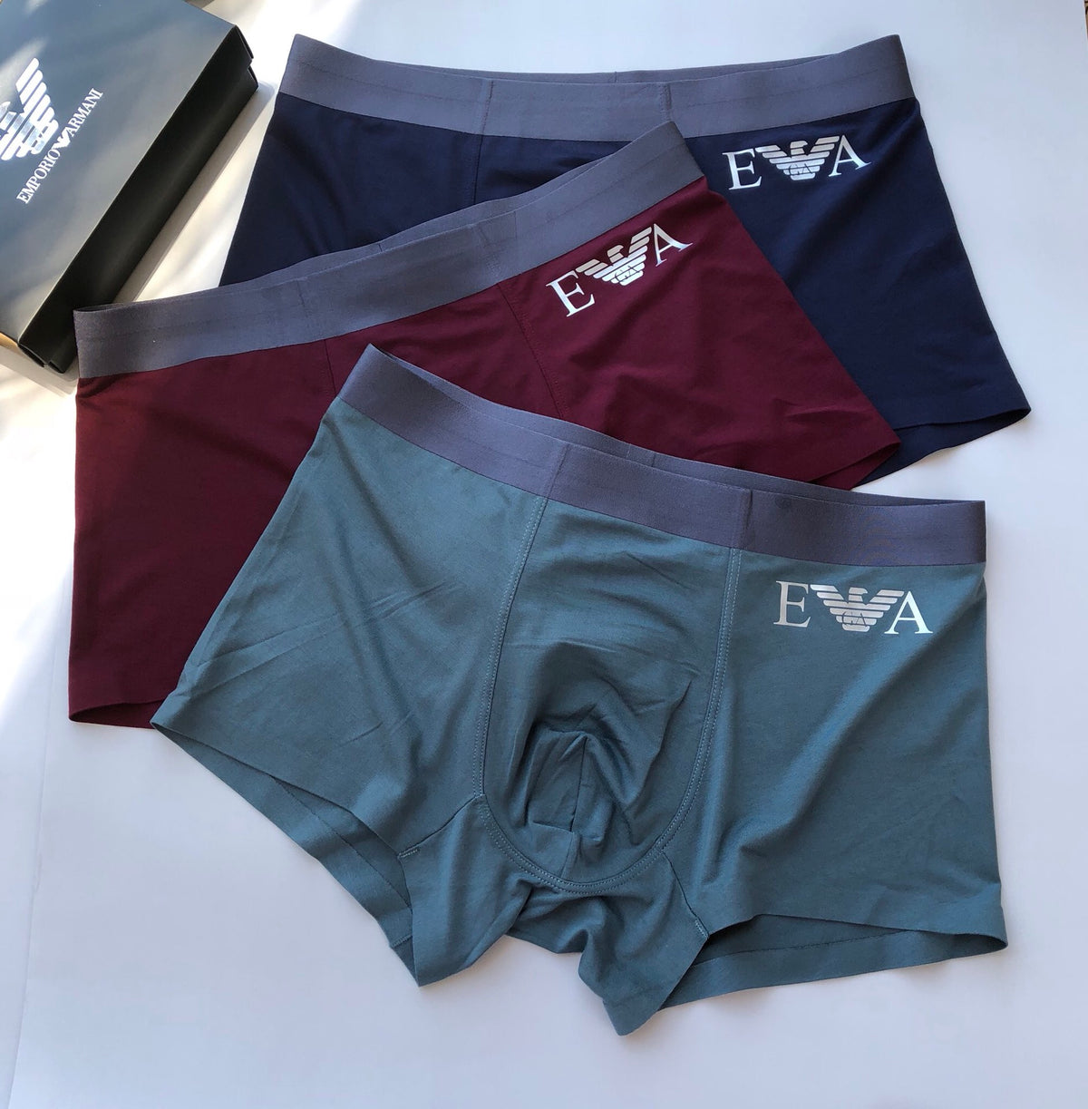 Emporio Armani Grey Burgundy White Wing Boxer Briefs, image 1