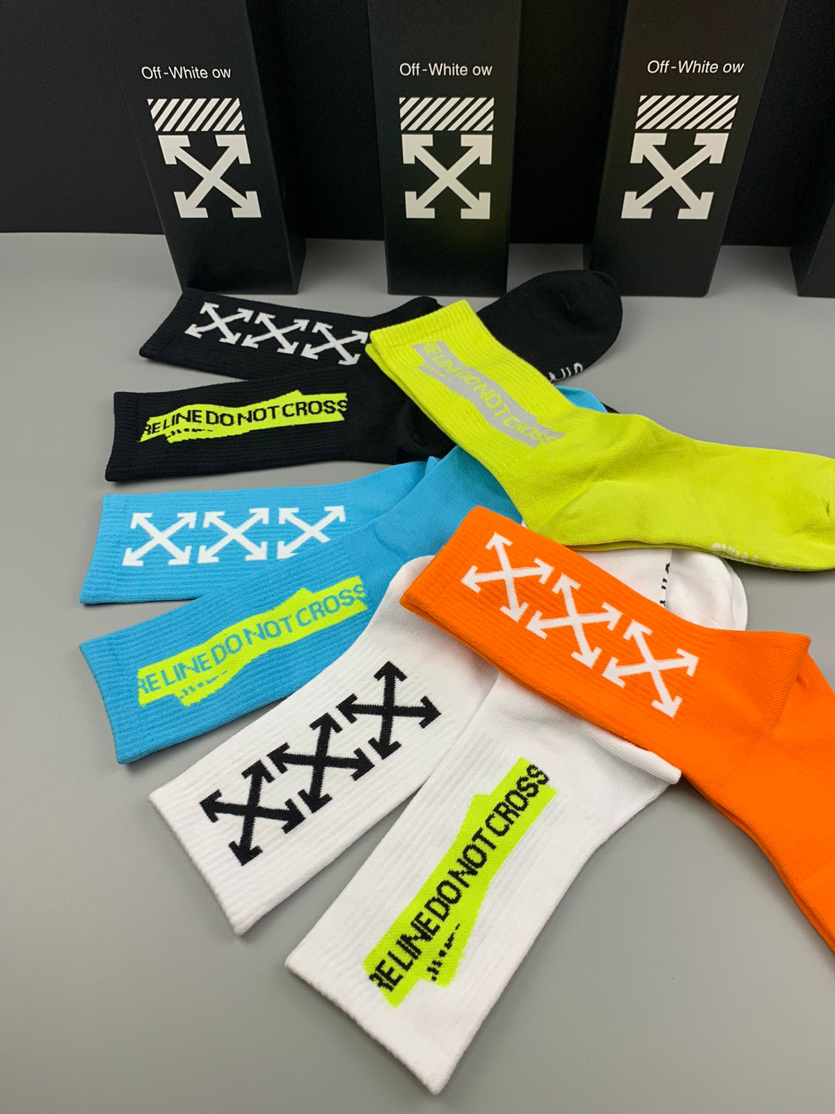 Off-White Neon Multicolour Long Side Wordmarks Crew Socks, image 5