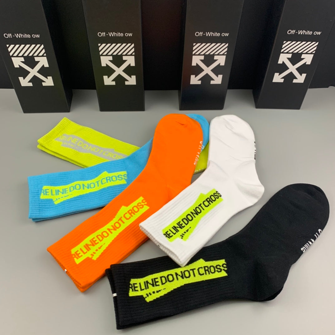 Off-White Neon Multicolour Long Side Wordmarks Crew Socks, image 2
