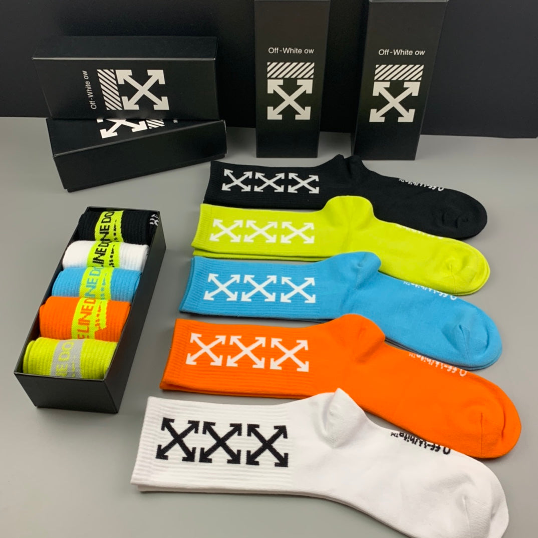 Off-White Neon Multicolour Long Side Wordmarks Crew Socks, image 8