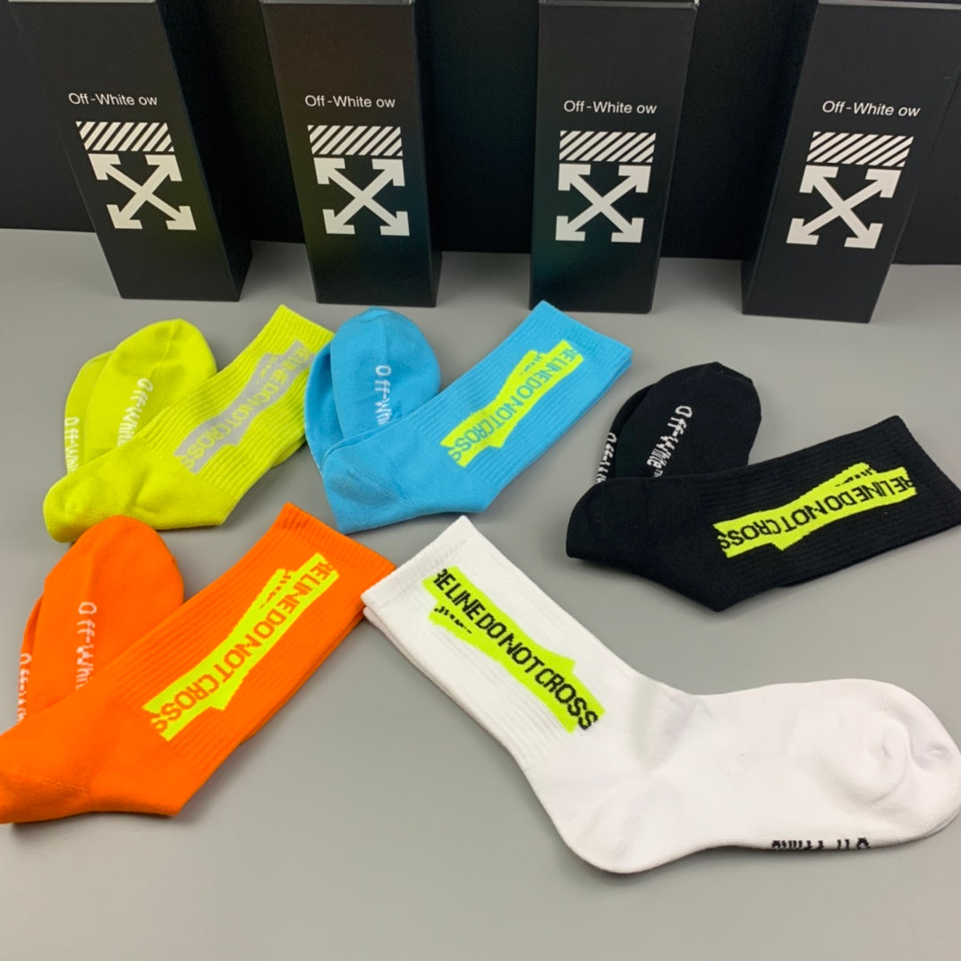 Off-White Neon Multicolour Long Side Wordmarks Crew Socks, image 3