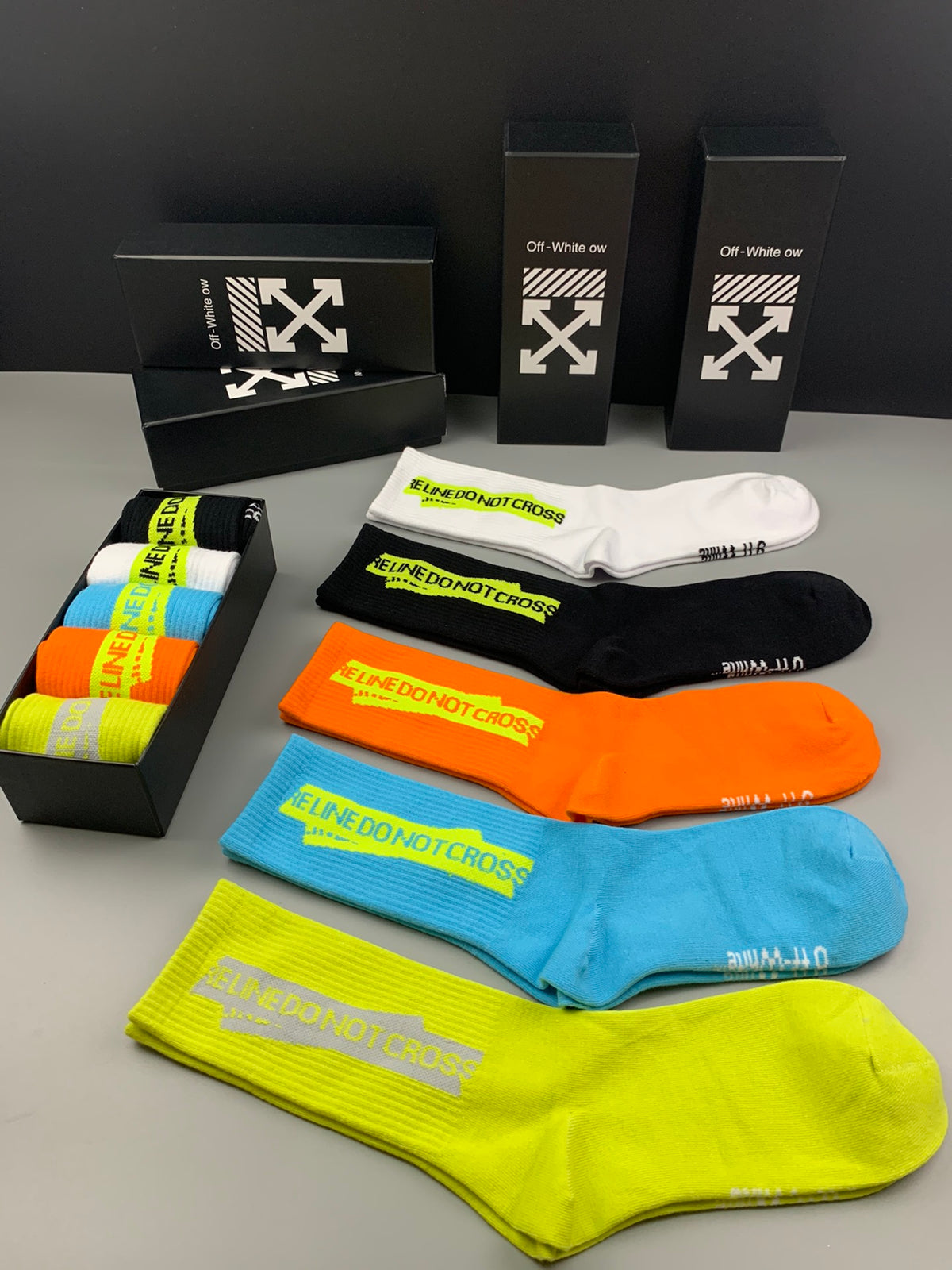Off-White Neon Multicolour Long Side Wordmarks Crew Socks, image 7
