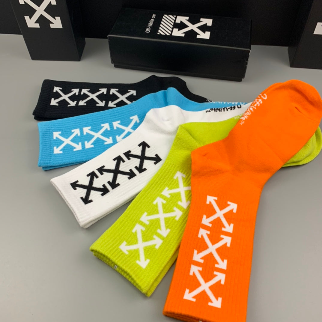 Off-White Neon Multicolour Long Side Wordmarks Crew Socks, image 6
