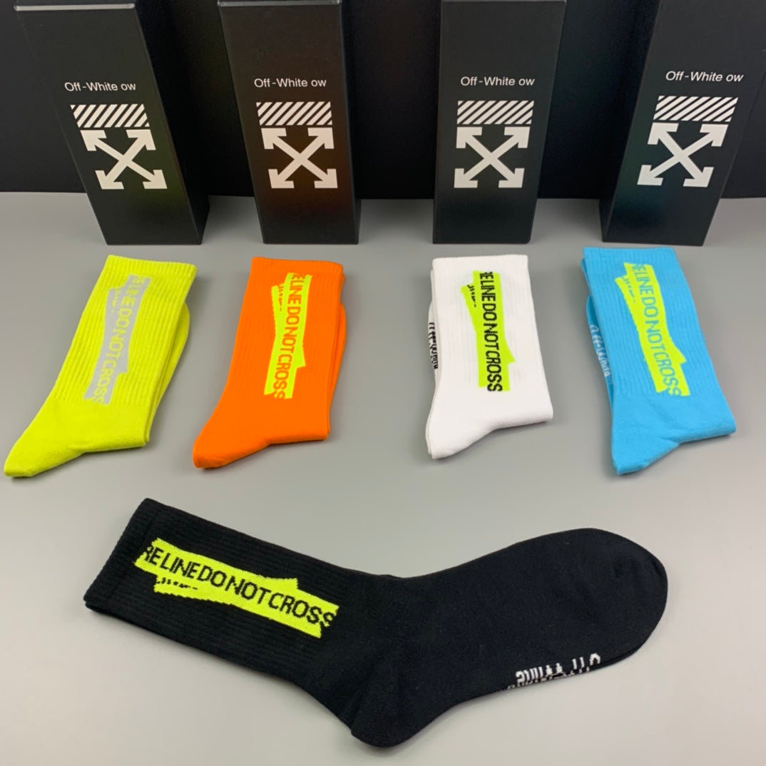 Off-White Neon Multicolour Long Side Wordmarks Crew Socks, image 4